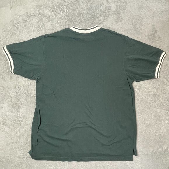 Vintage 90s Reebok Ringer Tee Green‎ & White Logo Shirt XL - Picture 10 of 12